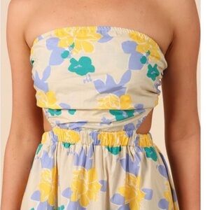 Petal & Pup Strapless Floral Dress - Cream, Yellow, Blue, Green
